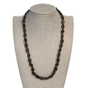 Vintage Sterling Silver Smoky Quartz Oval Smooth Beaded Necklace 17" (#22)